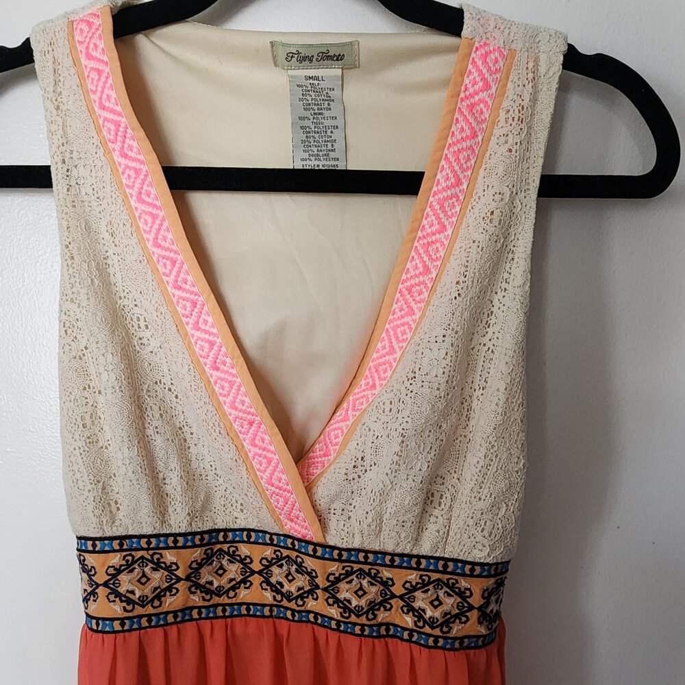 Flying Tomato Maxi Dress Sleeveless Lined Lace Ribbon Accent Chiffon Sz s